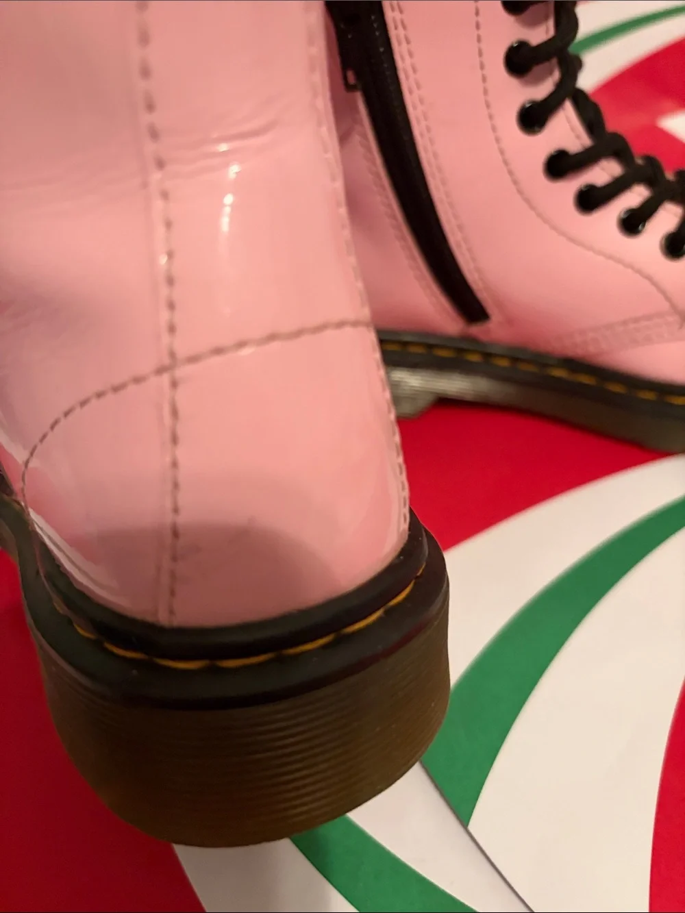 Dr. Martens Pink Leather Lace-Up Boots with Black Accents for girls